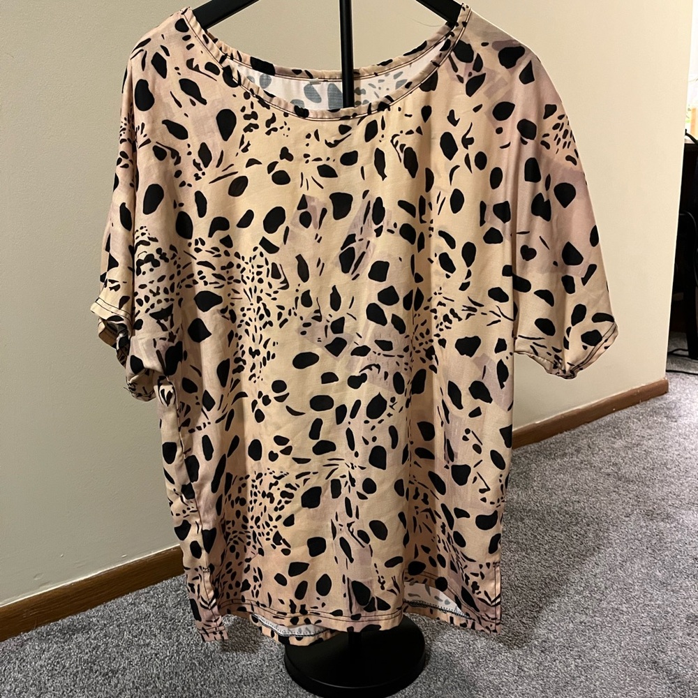 Leopard Print Women's Top - Beige and Black